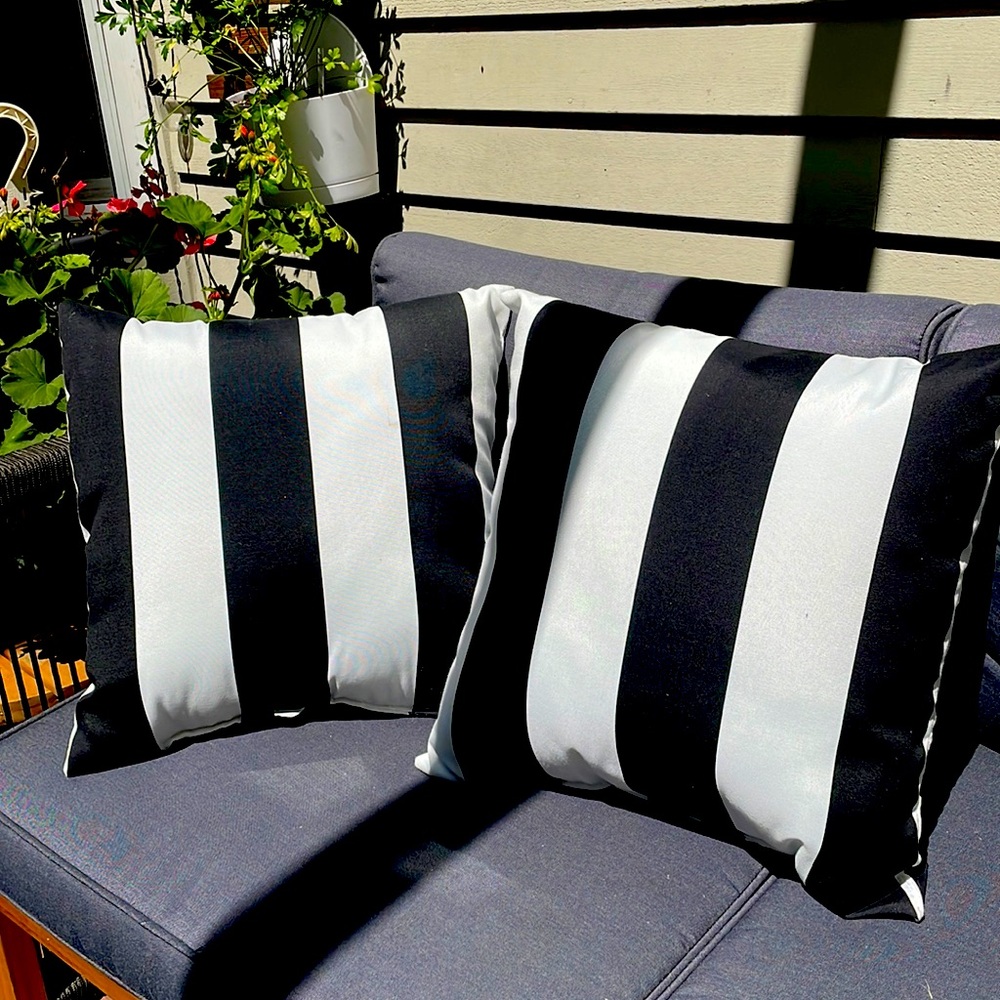 Set of Two Cabana wide stripe decorative square pillow - Indoor/Outdoor